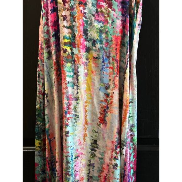 Nicole Miller Watercolor Abstract Print Satin Charmeuse Slip Maxi Dress Size L - Picture 5 of 8
